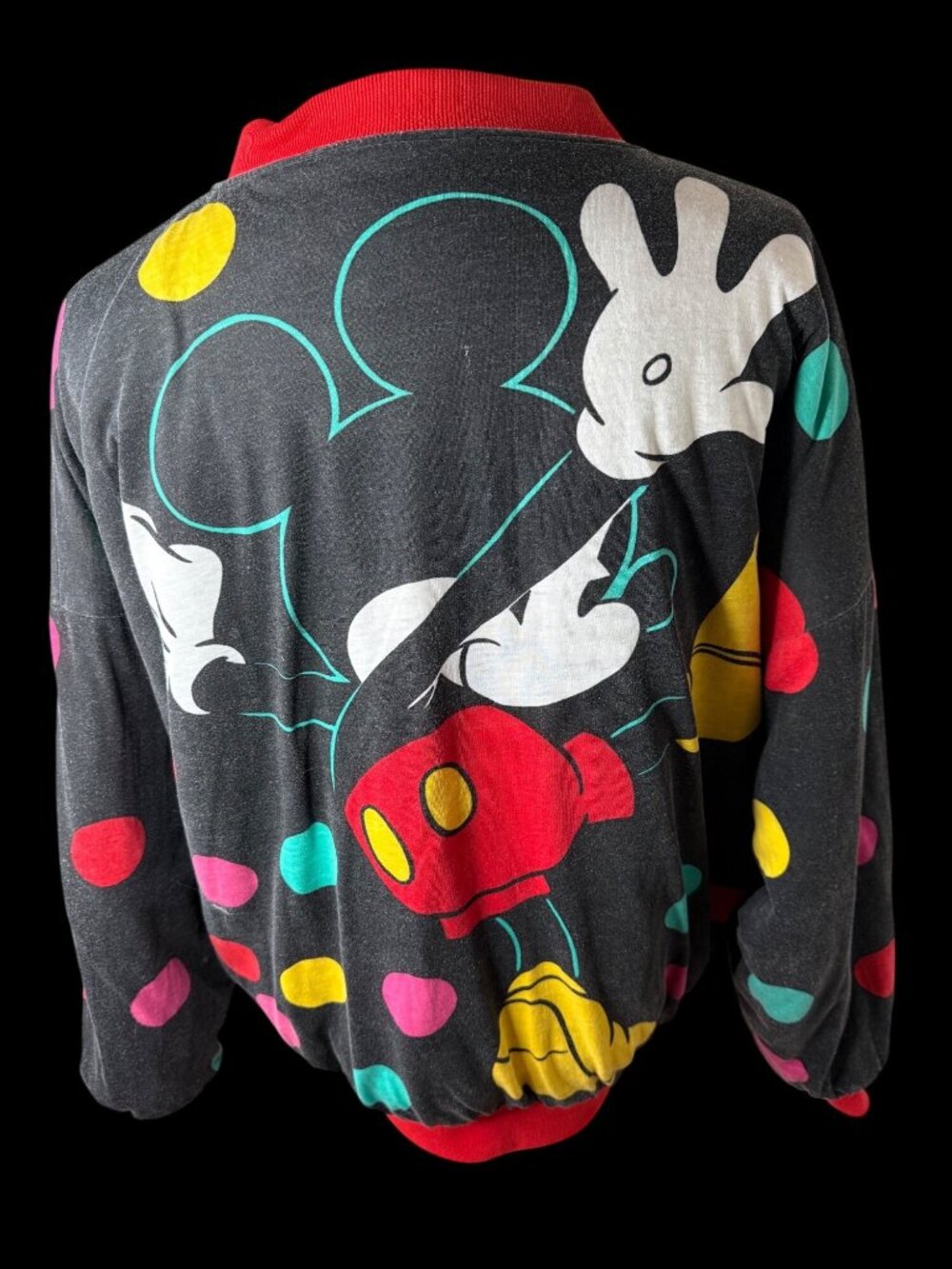 Vtg 90s Donnkenny Disney Mickey Mouse Reversible Polka Dot Bomber Jacket O/S
